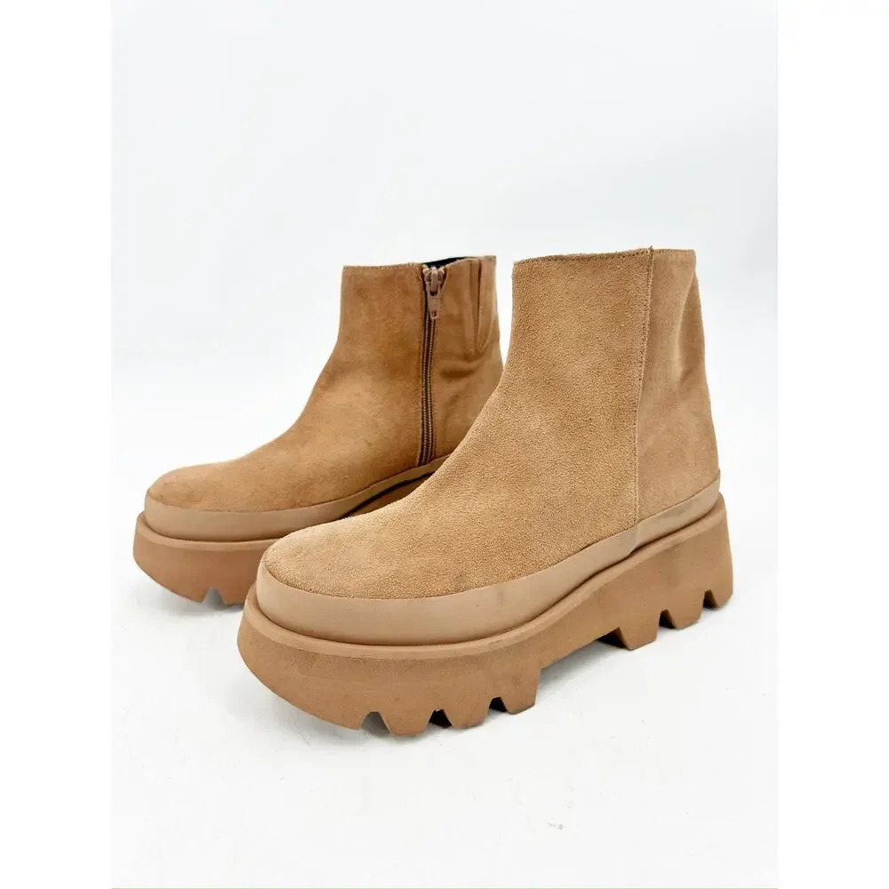 Paloma Barcelo Heli Hazelnut Brown Suede Leather Lug Sole Platform Ankle Boot 36